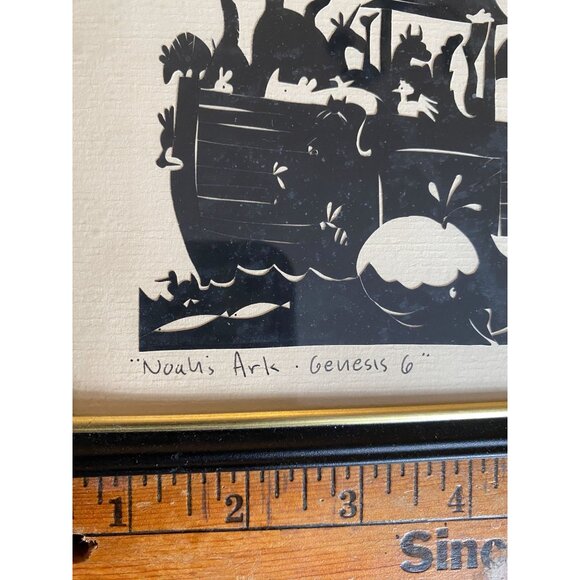Hand-Cut Noahs Ark Silhouette Art By Tim Arnold 1995 In Frame 6"x4" - Picture 3 of 5